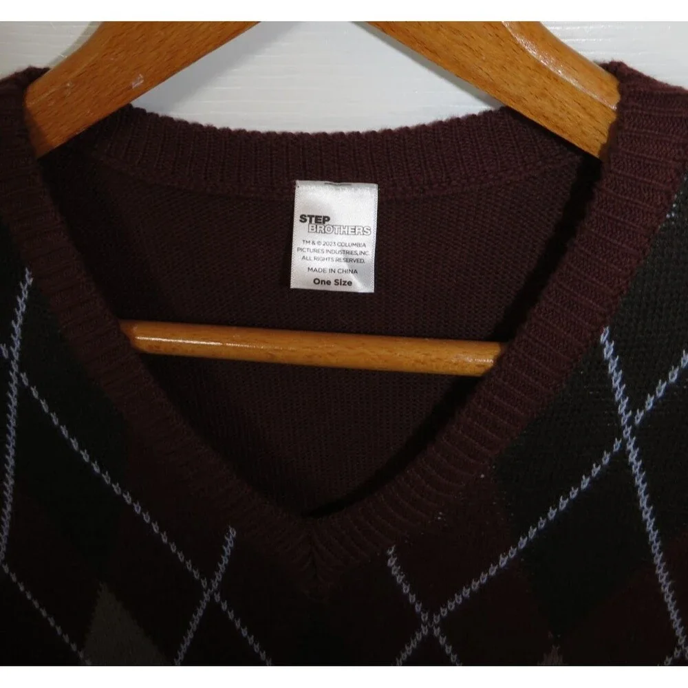 Step Brothers Sweater Vest One Size Argyle Diamond Knit Dale Doback Costume
